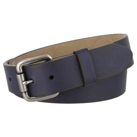 Portland Casual Leather Belt With Antique Roller Silver Buckle 1 1/2" Wide (34, Navy)
