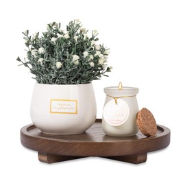 Round Decorative Tray Wood Bathroom Counter Organizer Farmhouse Kitchen Decor Wooden Riser for Soap Dish, Perfume, Candle, Sponge, 8" - Walnut