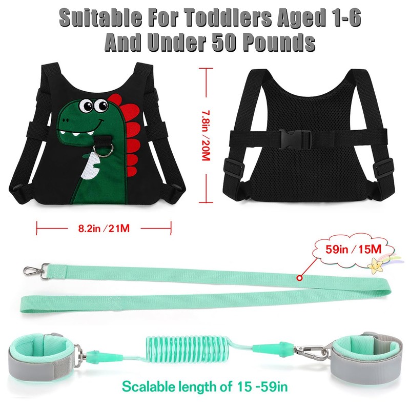 Child Toddler Leash - Kid Harness (Dinosaur, Black)