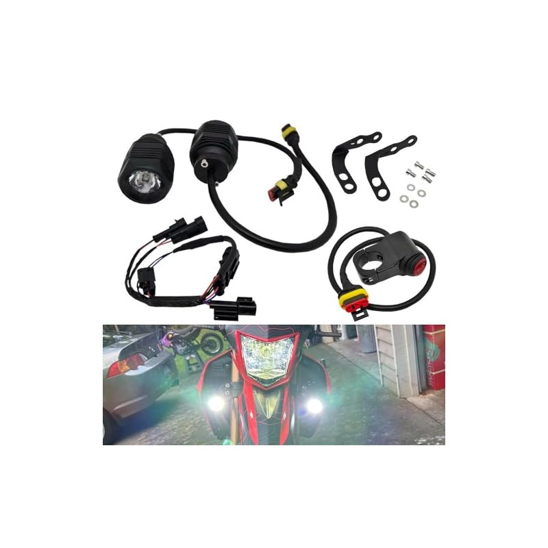 Fsdatongdazi Motorcycle LED Auxiliary Light Kit with Connector Mount Brackets