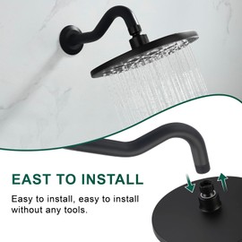 HAMOLER 8 Inch Shower Arm with Flange S Shaped Wall Mount Extension Pipe Stainless Steel Shower Head Extension Replacement, Matte Black