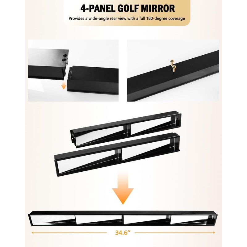 Xislet No-Drill Golf Cart Rear View Mirror - 4-Panel Wide-Angle