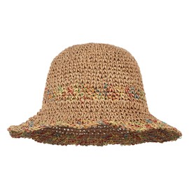 Meliyya Women's Straw Hat Foldable Adjustable Summer Straw Sun Hat Flowers Beach Hat Wide Brim Summer Hat, F-Colorful, Khaki