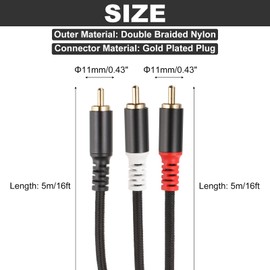 DMiotech RCA Y Cable 16ft, 1 RCA Male to 2 RCA Male Y Splitter Stereo Audio Subwoofer Cable for Home Theater, HDTV, Speakers, Hi-Fi Systems, Amplifiers