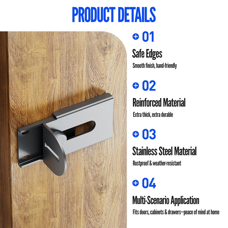 Sliding Door Lock, 90 Degree Door Hasp Latch Lock, Stainless