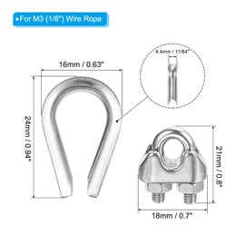 PATIKIL 3mm Wire Rope Kit 20pcs M3 Wire Rope Cable Clamp and Stainless Steel Thimble for 3mm Diameter Wire Rope Rigging