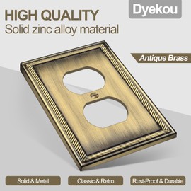 4 Pack Antique Brass Outlet Cover, Decorative Wall Plate for Electrical Outlets, Solid Zinc Alloy Switch Plates and Outlet Covers 1-Gang Duplex Receptacle Covers Wall Plates