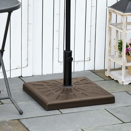 Outsunny 42lbs Resin Patio Umbrella Base, 20" Square Outdoor Umbrella Stand Holder for Parasol Poles 1.26", 1.5", and 1.9" Dia, Brown