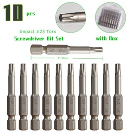 Opcloud T25 Impact Screwdriver Bit Set, 10 Pieces 2”S2 Steel Magnetic #25 Torx Tips Power Driver Bit Set with Organizer Case