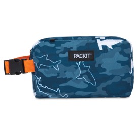 PackIt Freezable Snack Box, Camo Shark, Built with ECOFREEZE Technology, Collapsible, Reusable, Zip Closure with Buckle Handle, Great for Fresh Snacks on the go