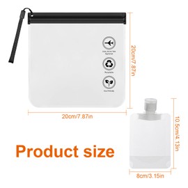 Pack of 3 Hand Luggage Liquid Bags 20 x 20 cm, Toiletry Bag Aeroplane Transparent with 3 Squeeze Bags 50 ml, Travel Bag Liquids Portable for Planes Trains Cruise, Black border