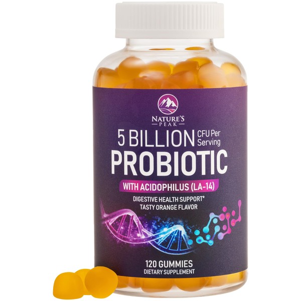 Daily Probiotic Gummies Extra Strength, 5 Billion CFU Probiotics for Women & Men - Digestive Health & Immune Support, Gluten Free - Nature's Non-GMO Supplement, Natural Orange Flavor - 120 Gummies