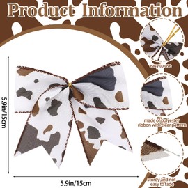 Janinka 24pcs Cowhide Printed Christmas Bows 6 Inch Large Cow Christmas Wreaths Bows for Farmhouse Tree Gift Wrapping Garland Holiday Western Party Crafts Xmas Tree Ribbon Ornaments