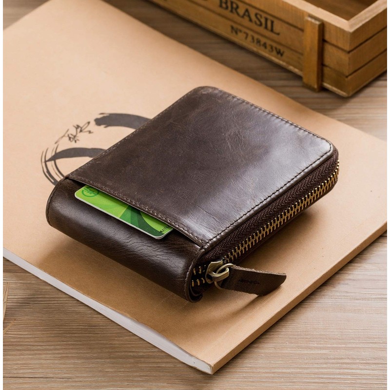 BULLCAPTAIN Genuine Leather Men Wallet with ID Window RFID Blocking