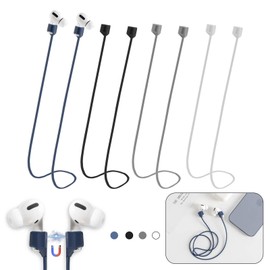 Magnetic Anti-Lost Straps for AirPods,4 Pack Ultra Strong Magnetic AirPods Strap Anti-Lost Neck Rope Cord,Soft Silicone Sports Lanyard Compatible with AirPods 1&2/ Pro /2nd/3rd (Black/White/Grey/Blue)