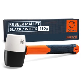 Presch Rubber Mallet Black/White 450g - Mallet Hammer with fibreglass Handle | ⌀=55mm - All-Round Rubber Mallet Hammer with Two Sides for Indoor and Outdoor use - Durable Soft Hammer
