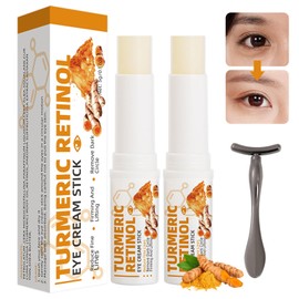Pack of 2 Turmeric Retinol Eye Cream Stick, Lumistick Against Eye Bags, Turmeric Eye Cream Pen, Balm Under The Eyes, Turmeric Eye Cream Stick with Eye Massage Stick, Reduces Swelling and Bags