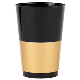 PLASTICPRO Disposable 12 oz Black Plastic Tumblers With Gold Band for Party's & Weddings pack of 20
