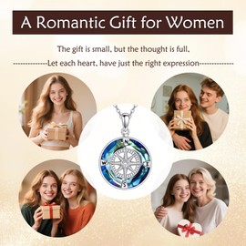 POPLYKE Compass Necklace for Women Men 925 Sterling Silver Compass Pendant Necklace for College Graduation Jewellery with Crystal for Her Women