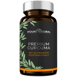 Mount Natural High-Potency Turmeric Capsules - Vegan Turmeric Powder + 95% Curcumin Extract (Corresponds to Approx. 10.000 mg/day) + Bioperine Piperin - Laboratory Tested and Made in Germany