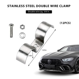 FSTURIOS 12PCS Stainless Steel Double Line Clamp, 3/8" Brake Fuel Lines Clips with Mounting Screws, Heavy Duty Single Hole M-Type Pipe Strap Double Line Clamps for Tubes Fuel Lines