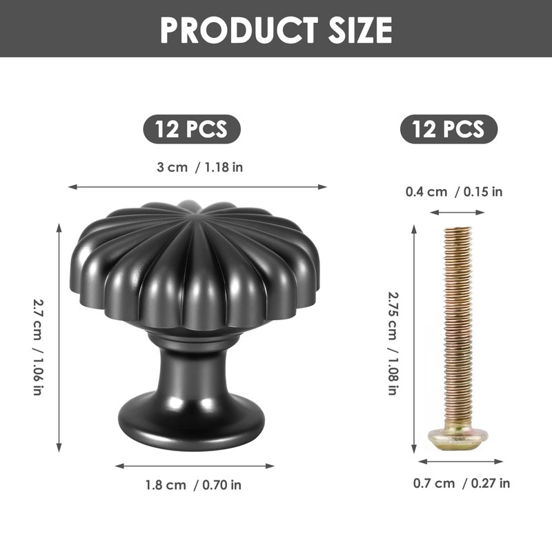 ZONJIE 12 Pack Black Cabinet Knobs Black Drawer Knobs, Single