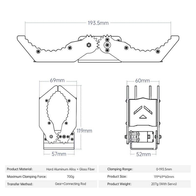 Mechanical Robot Arm Claw/Gripper Robot Gripper (Black Mechanical Claw Without