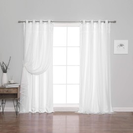 Best Home Fashion Lace Overlay Thermal Insulated Solid Blackout Curtains (52" W x 108" L - Set of 2 Panels, White)