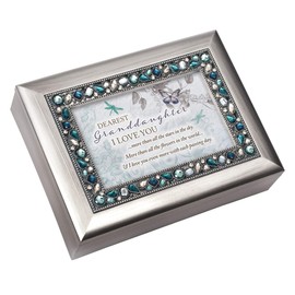 Cottage Garden Granddaughter I Love You Brushed Silvertone Blue Jeweled Music Box Plays Wonderful World