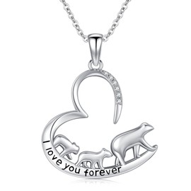 KoyeKei Polar Bear Necklace Gifts for Women 925 Sterling Silver Mama Bear Necklace With 2 Cubs Heart Pendant Jewelry Christmas Gifts for Mom Mother Wife Daughter