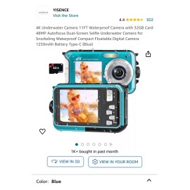 Unbranded 4K Underwater Camera 11FT Waterproof with 32GB Card 48MP Autofocus Dual-Screen..