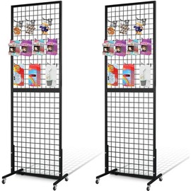 NectaCol Grid Wall Panels, 2 Packs 2'x 6' Gridwall Panels Tower with T-Base, Black Wire Grid Wall Display Rack, Craft Show Display Rack, Art Gridwall Display Stand