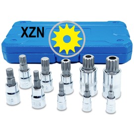 ALOUKA 10-Pc XZN Triple Square Spline Bit Socket Set, 1/4", 3/8", 1/2" Drive, M4-M18, 12-Pt Tamper Proof - For BMW, Mercedes, VW, Audi, Porsche