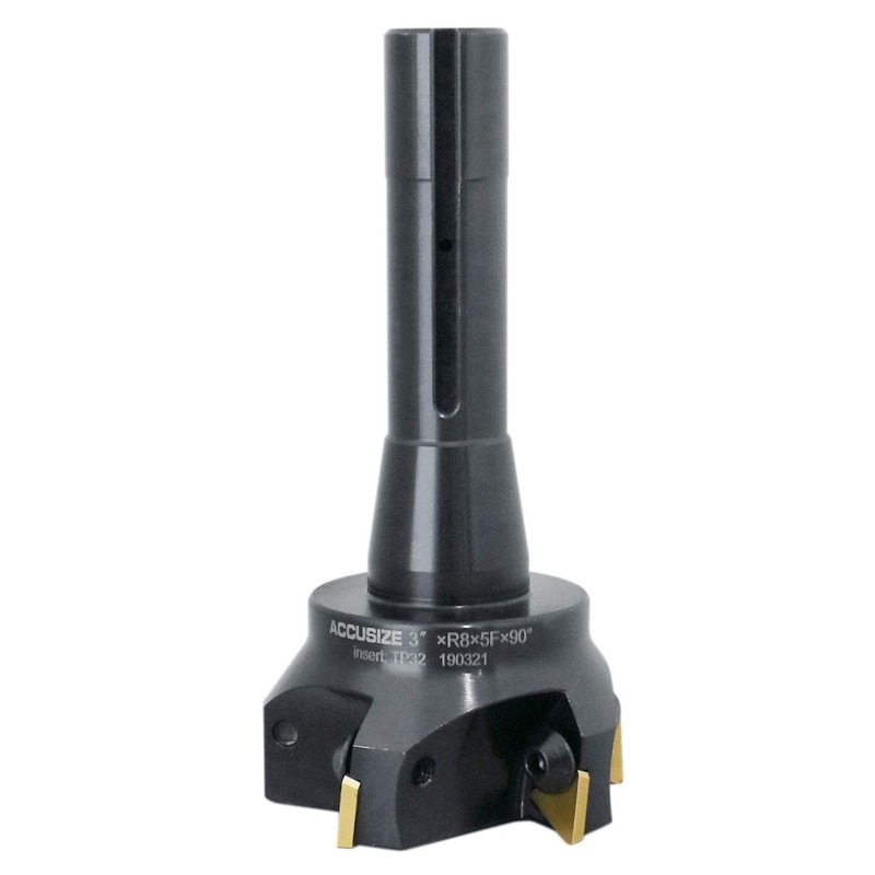 Accusize Industrial Tools 3'' Carbide Indexable End Mill, R8 Shank,