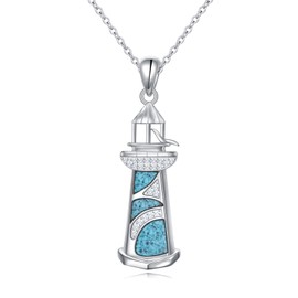 HOOHWE Lighthouse Necklace for Women 925 Sterling Silver Turquoise Lighthouse Pendant Graduation Jewelry Gifts