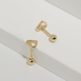 Meissa Cute Ball Back Earrings for Women Girls Kid Toddlers Baby 925 Sterling Silver Hypoallergenic Screw Back Earrings Safety Back Sleep-on Earrings for Multiple Piercing, Hollow Heart, Gold