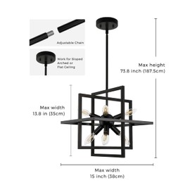 DORESshop 8-Light Black Farmhouse Chandelier, Rustic Vintage Hanging Light Fixture for Dining Room, Living Room, Kitchen, and Foyer