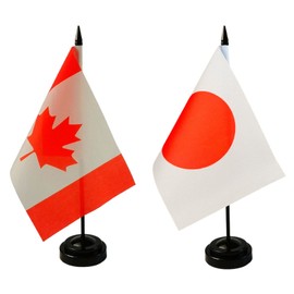 2 Pack Canada & Japanese Desk Flag, 1 Japan Table Flag,1 Canadian Desk Flag,Japanese Office Table Flag on Stand Base, Decorations for Offices, Families, Conference rooms