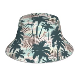 Tropical Palm Tree Botany Cute Colorful Bucket Hat Beach Summer Sun Hat Reversible Fisherman Hats Double Sided Wearing for Women Men Boys Girls