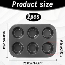 Pack of 2 Muffin Moulds, Non-Stick Coated Cupcake Baking Tray, Carbon Steel Muffin Baking Tray, Carbon Steel Muffin Baking Tray, for Cupcakes, Brownies, Cakes 26.6 x 18.5 x 3 cm