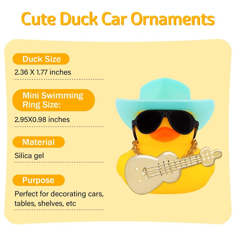 wonuu Car Dashboard Decor Guitar Rubber Duck, Car Ducks Ornaments
