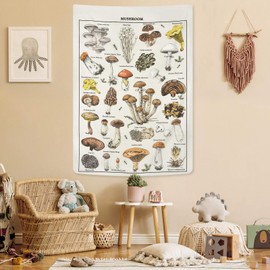 Livole Mushroom Tapestry Vintage Beige Tapestry Illustrative Reference Chart Tapestry Aesthetic Tapestry Colorful Vertical Tapestry Wall Hanging for Room (59 x 82.7 inches)