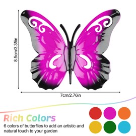 6 Pcs Metal Butterfly Garden Ornament, Wall Art Decor Butterfly, Wall Ornaments Outdoor Indoor, for Hanging Wall Garden Fences Yard Sheds, 6 Colored
