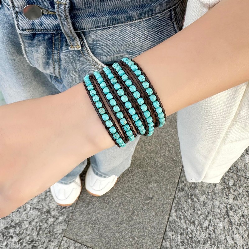 KELITCH 5 Wraps Synthetic Turquoise Luxury Chic Handmade Necklace –