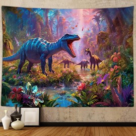Tapiz de póster de dinosaurio para habitación de niños, decoración de pared para dormitorio universitario, sala de estar, oficina, 60 x 40 pulgadas, divertida manta de fiesta para niños y niñas