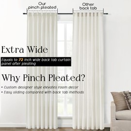 SHINELAND 63 Inch Length Linen Curtains for Living Room,Sheer Semi Light Filtering Pinch Pleated Drapes 63 Inches Long 2 Panels Set