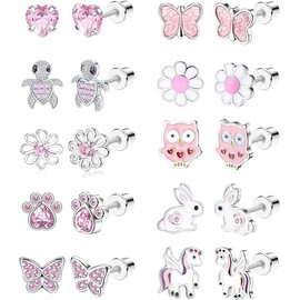 JeryWe 10 Pairs Hypoallergenic Stud Earrings Set for Sensitive Ears With Stainless Steel Post in Vivid Colors and Multi-styles Pink
