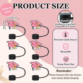 Whaline 10Pcs Graduation Cap Straw Cover Cap Pink Grad Hat Straw Protector Lid Reusable Straws Topper Graduation Party Decorations for 0.4 Inch Straws, Cup Accessories