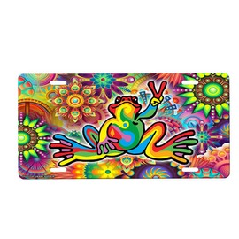 Peace Frog Novelty Tag Vanity Plate Metal Sign with Custom Background Options