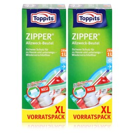 Toppits Zipper All-Purpose Bags 20 x 15 cm - Storage Pack XL 28 x 1 Litre (Pack of 2)